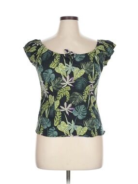 Collectif Women’s Jungle/ Tiki Type Print On Black Peasant Top Size XL (US 12)